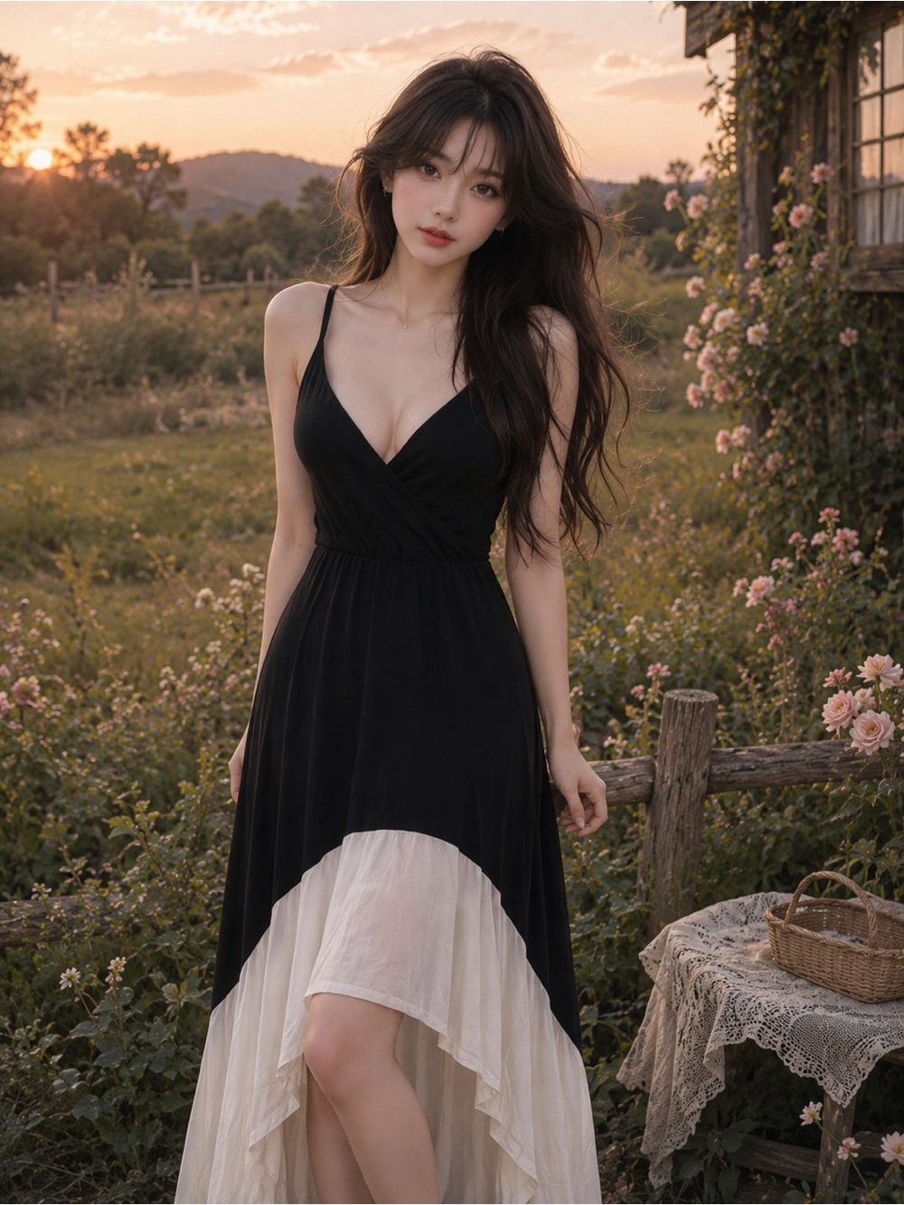 Sangria + Sunsets plunging jersey silhouette colorblock cocktail maxi dress